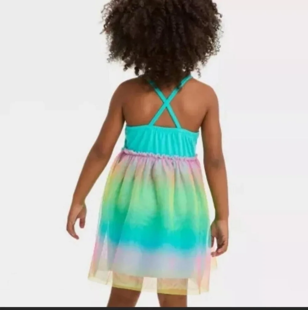 Toddler Girls' Cat & Jack Turquoise Rainbow Tulle Dress Size 12M